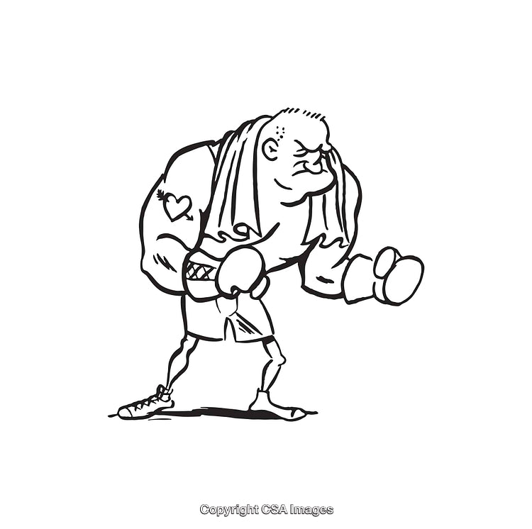 Hand-Drawn Boxing Character Line Art With Gloves and Determined Stance