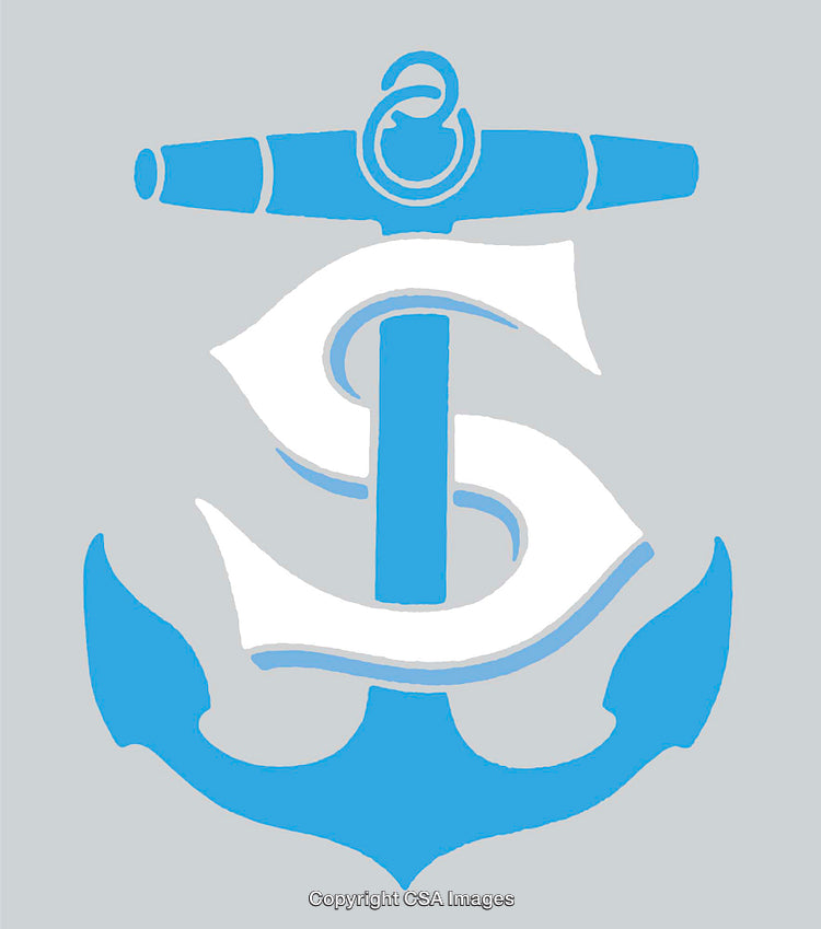 Blue Anchor Illustration Featuring Monogram Design in Nautical Theme