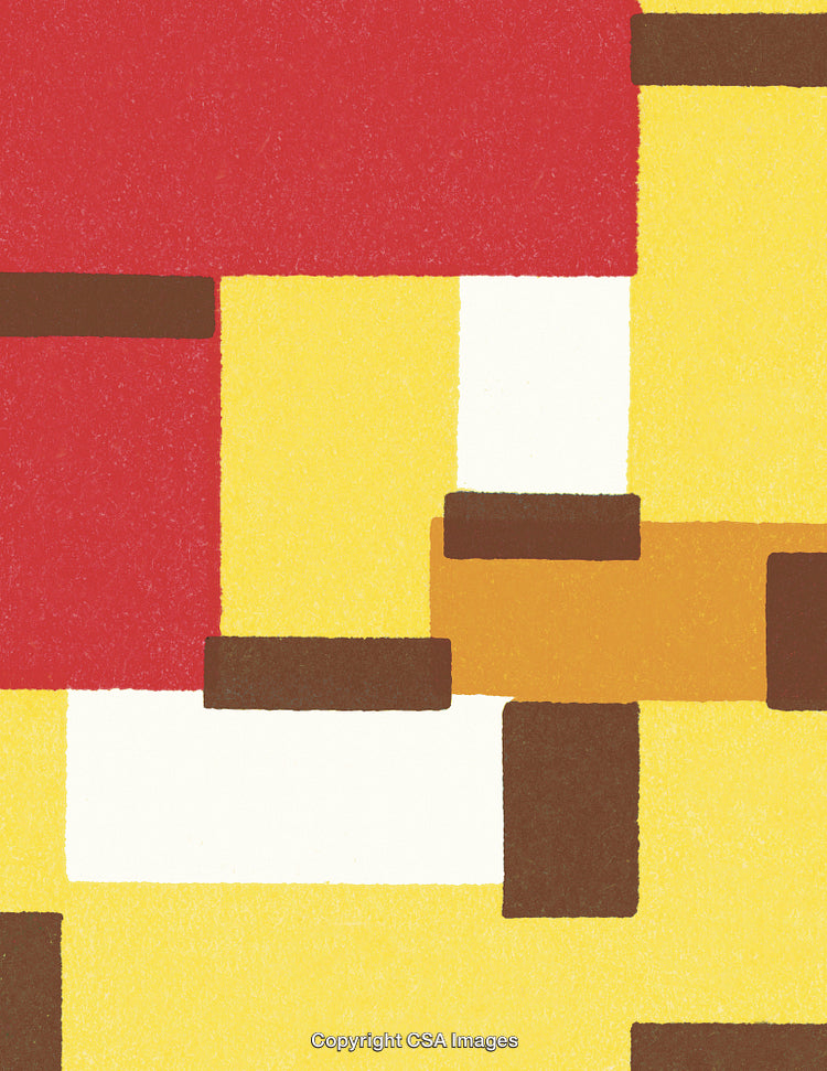 Abstract Geometric Composition Featuring Red, Yellow, and White Rectangles