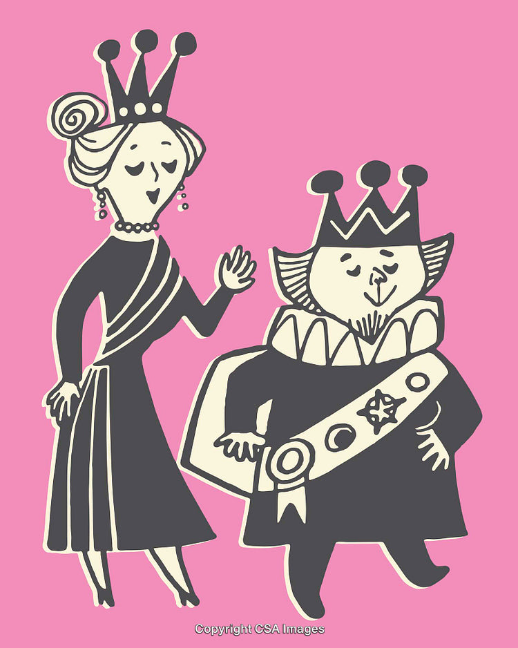 Whimsical Line Art Featuring a Cartoon King and Queen with Crowns