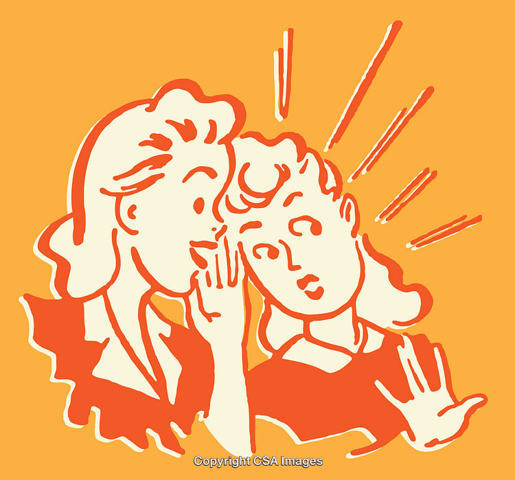 Colorful Retro Style Illustration of Women Sharing a Secret and Shocked Expression
