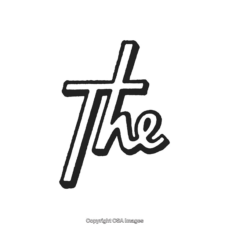 Stylized Handwritten Word 'The' in Black Ink on White Background