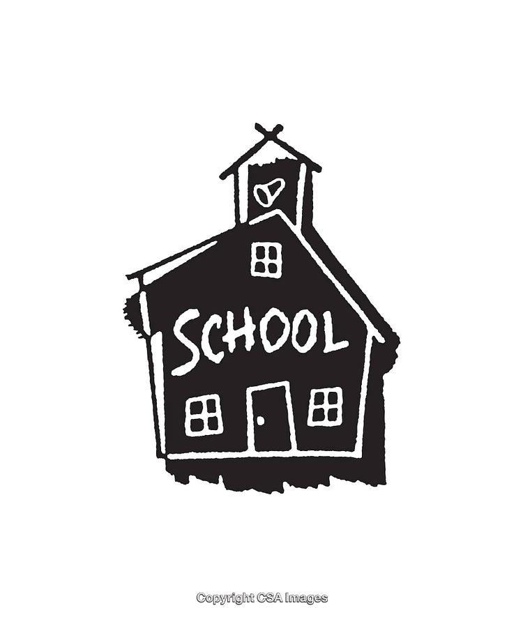 Black And White Illustration of a Classic Schoolhouse With Heart Detail