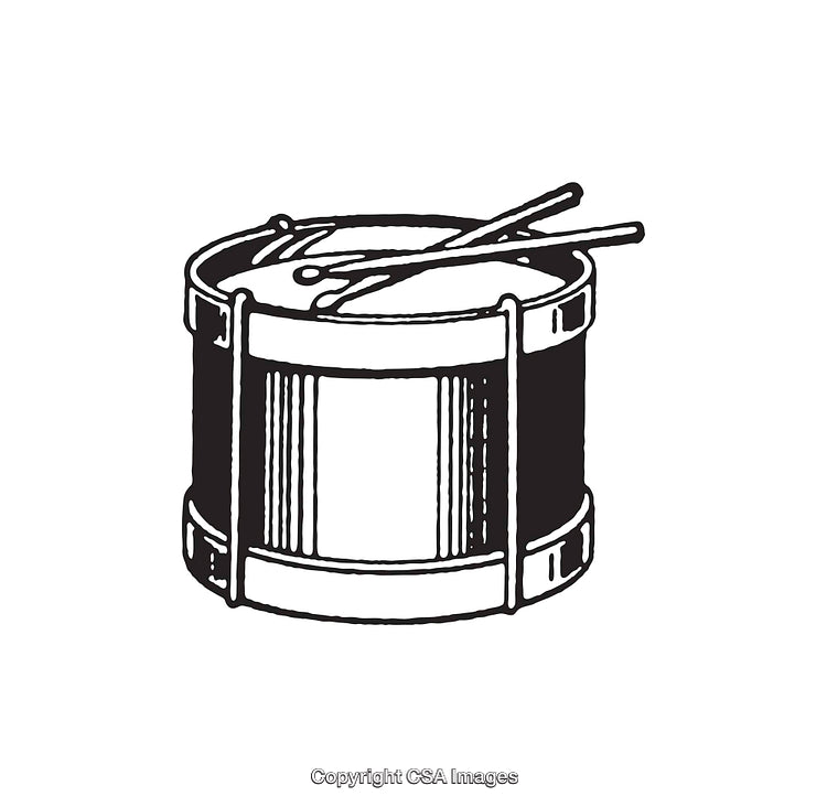 Black and White Illustration of a Drum and Drumsticks