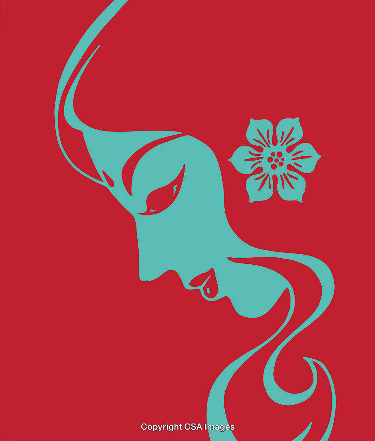 Stylized Abstract Profile of a Woman with Floral Ornamentation