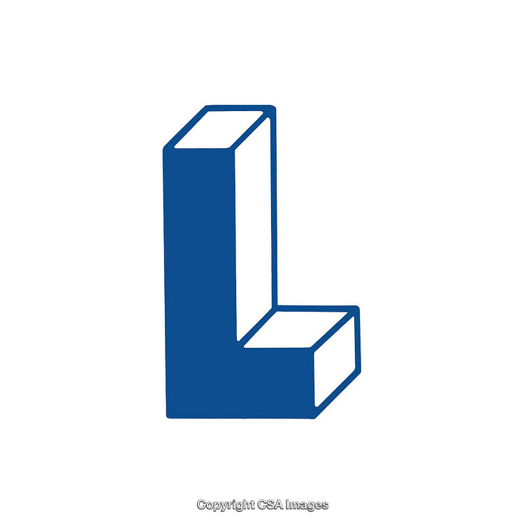 Blue Isometric Letter L on a White Background with Geometric Design