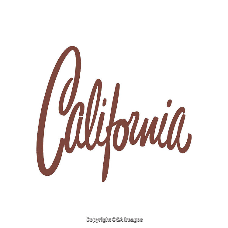 Artistic Brown Handwritten Calligraphy of the Word California on White Background