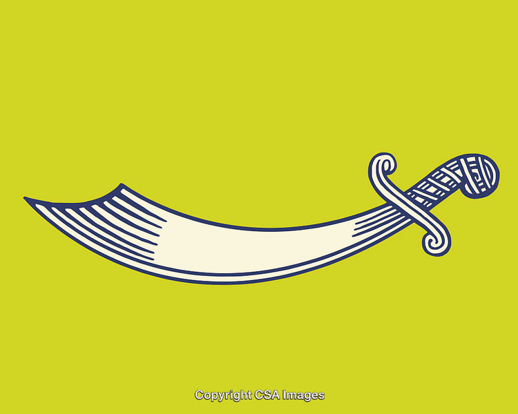 Stylized Illustration of Curved Sword with Vibrant Colors