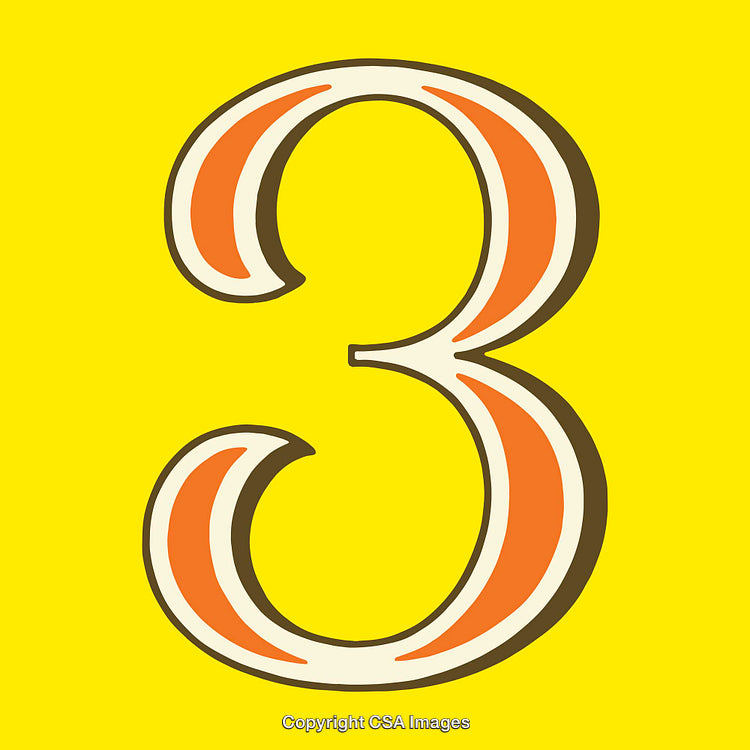 Bright Retro-Styled Number Three on a Vibrant Yellow Background