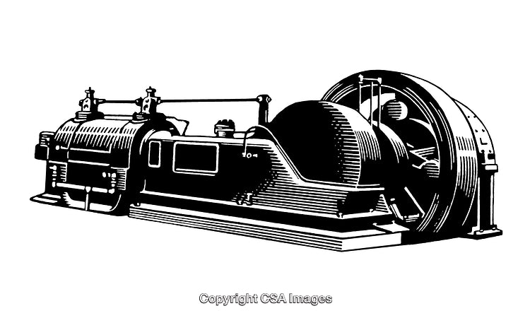 Vintage Black and White Engraving of Industrial Machinery
