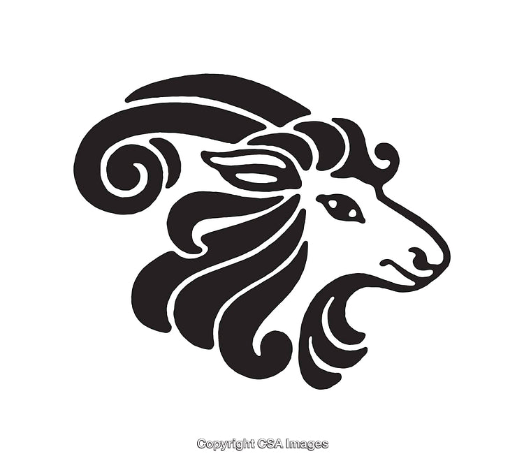 Artistic Illustration of a Ram Head in Black and White Line Art