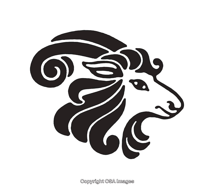 Artistic Illustration of a Ram Head in Black and White Line Art
