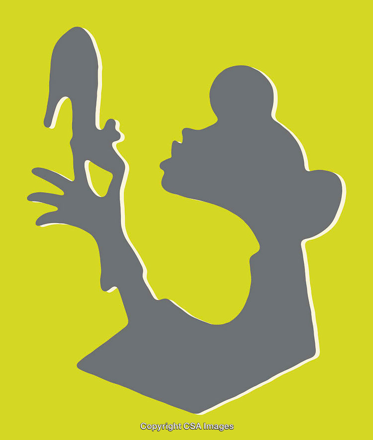 Abstract Shape Art Featuring Stylized Human Silhouette Holding Object