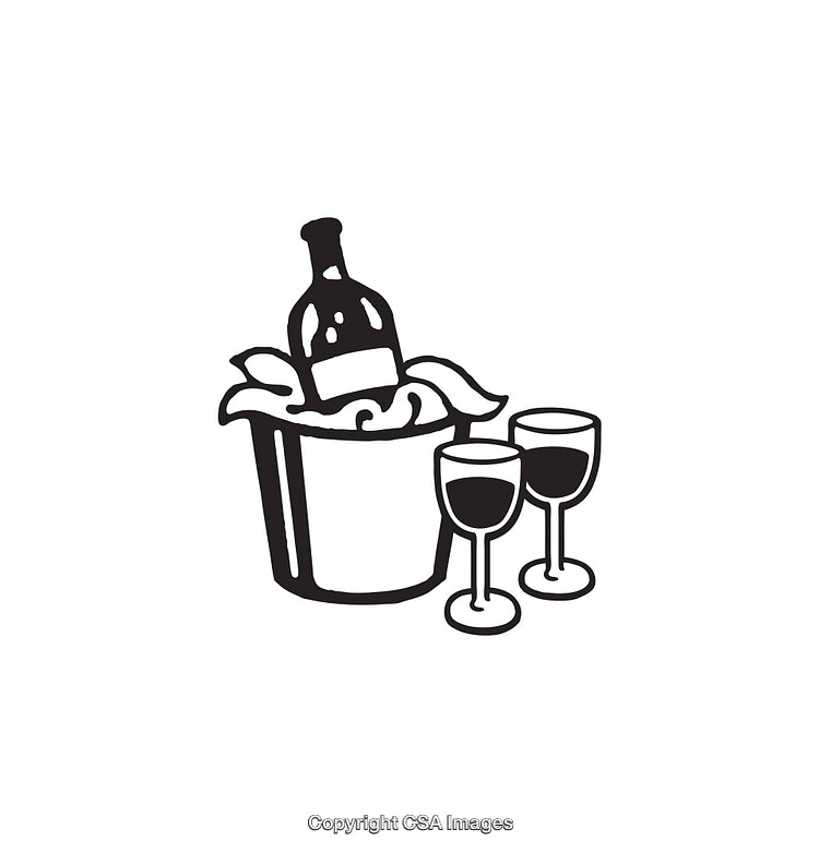 Line Art Illustration of Wine Bottle and Glasses on Ice Bucket