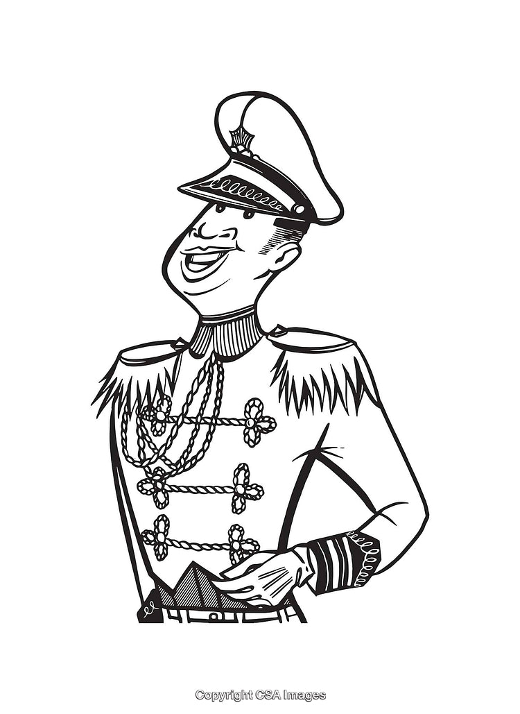 Black and White Line Art Illustration of a Proud Military Officer
