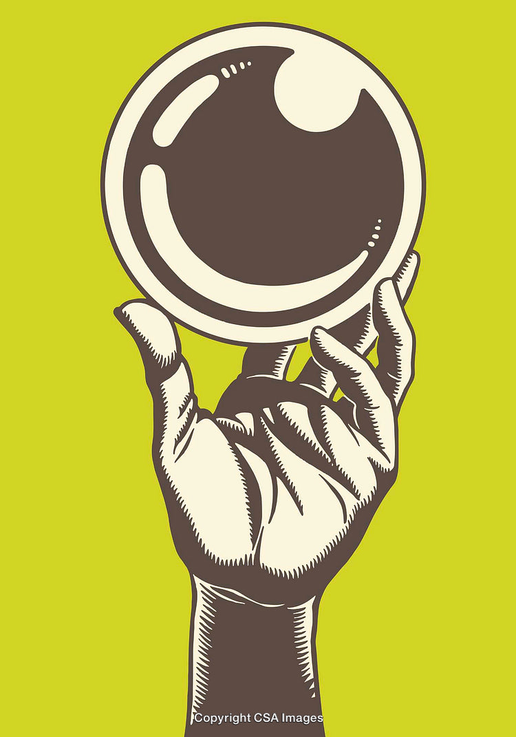 Artistic Illustration of Hand Holding a Sphere on a Vibrant Background