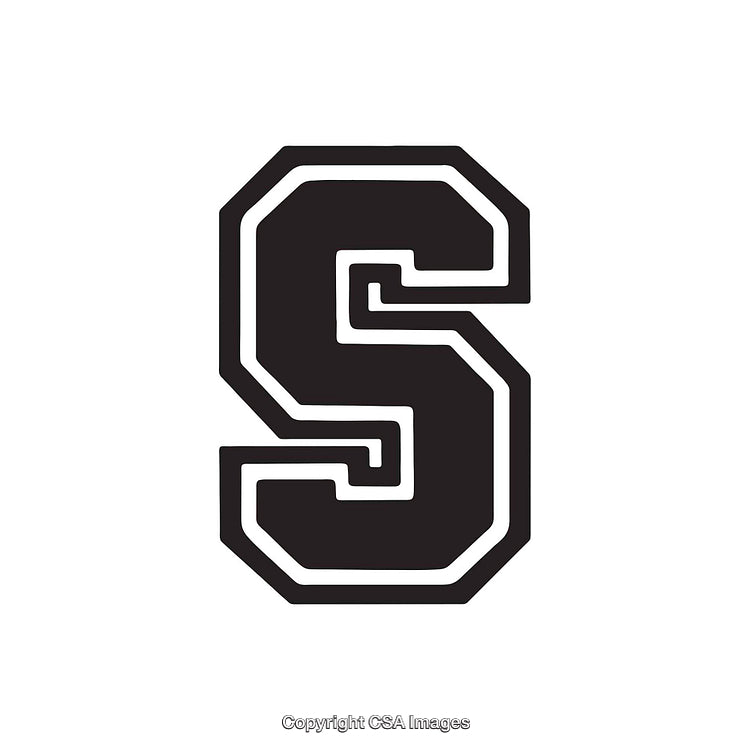 Bold Black Letter S with Geometric Design on White Background
