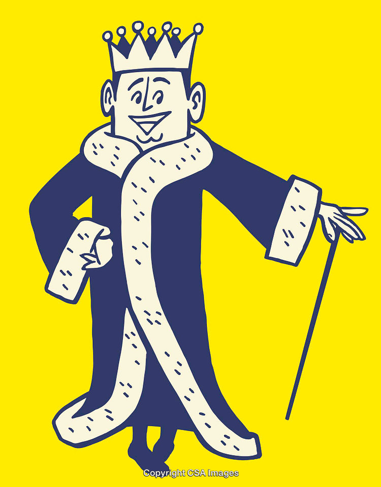 Cartoon King in Regal Attire with Bright Yellow Background
