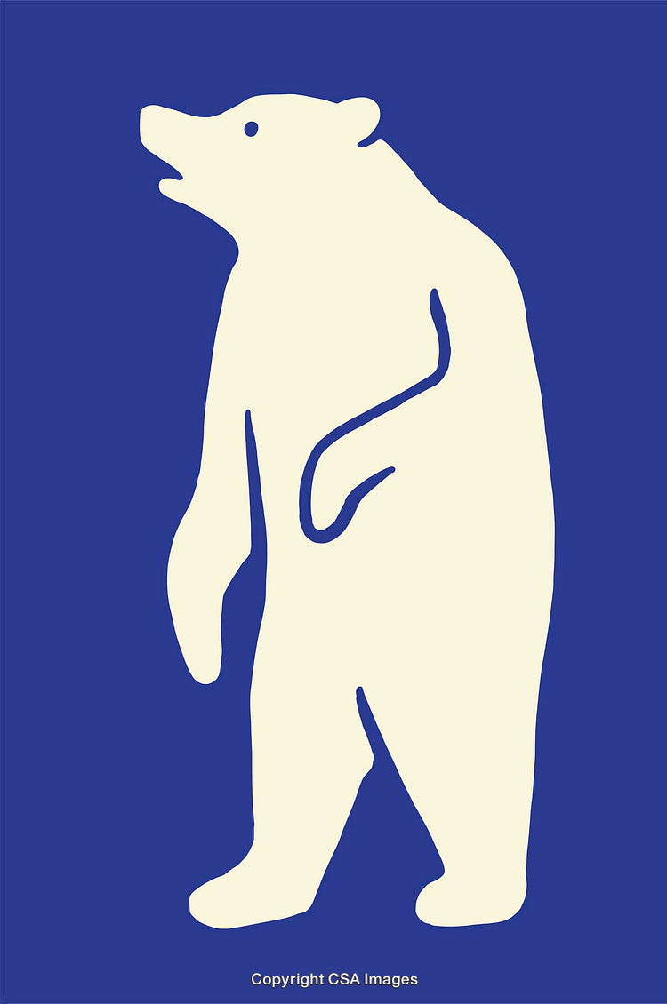 Illustrated Polar Bear Silhouette on Blue Background in Minimalist Style
