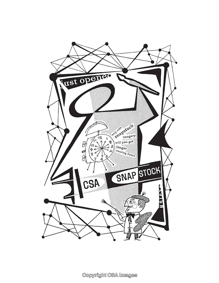 Black and White Abstract Line Art Illustration with Creative Elements