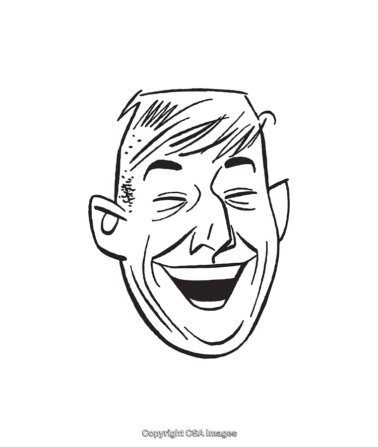 Black And White Illustration of a Happy Laughing Face