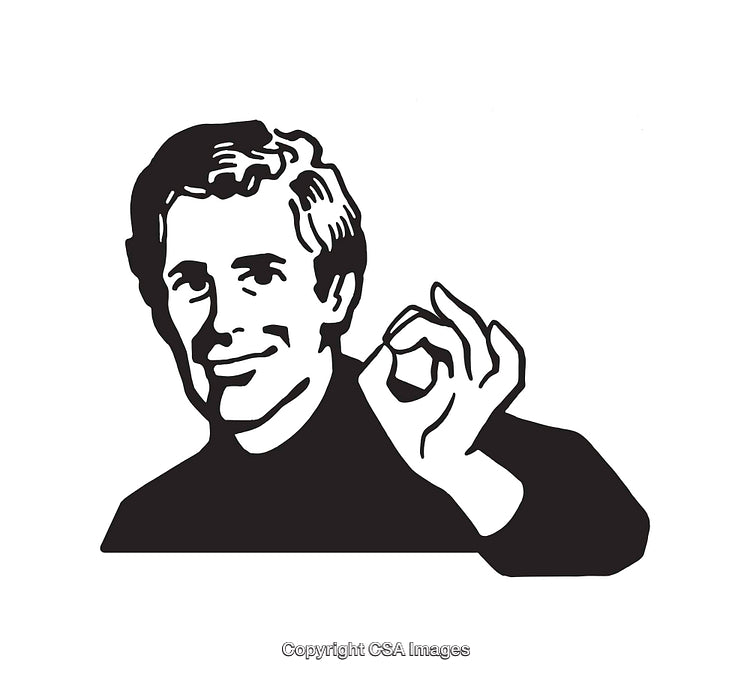 Black and White Line Art of a Man Gesturing an OK Sign