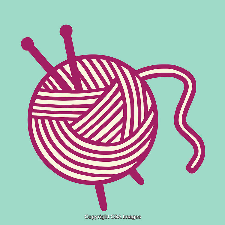 Purple Yarn Ball Illustration With Knitting Needles on Light Blue Background