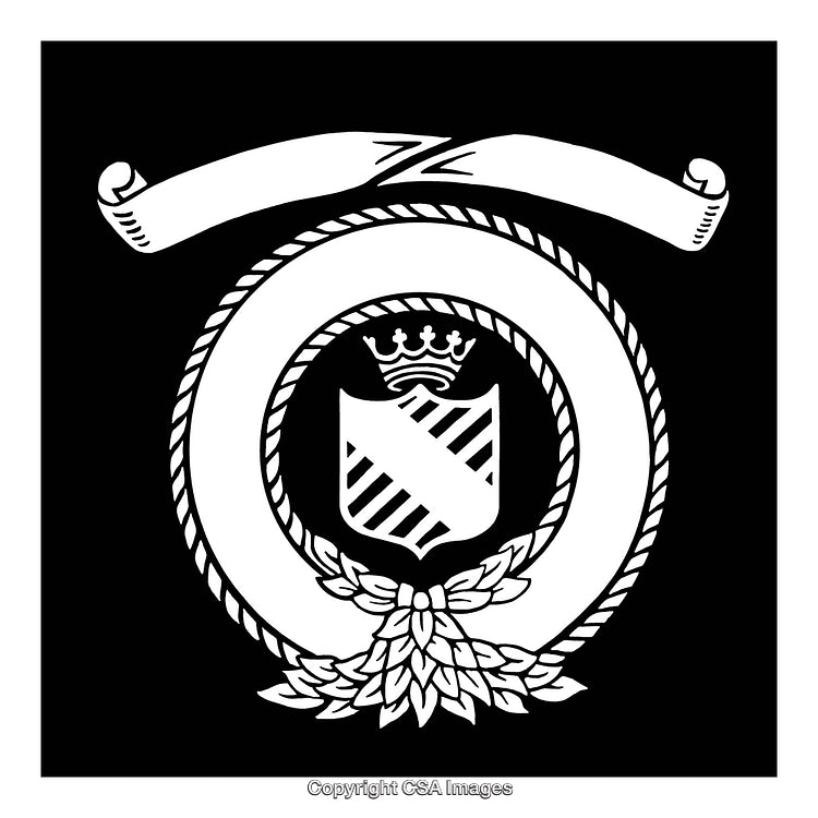 Monochromatic Heraldic Crest with Ornate Border and Blank Scroll Design