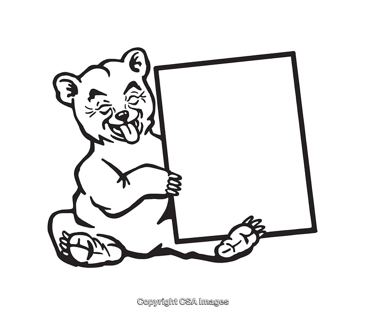 Cute Bear Line Art Illustration Holding a Blank Signboard