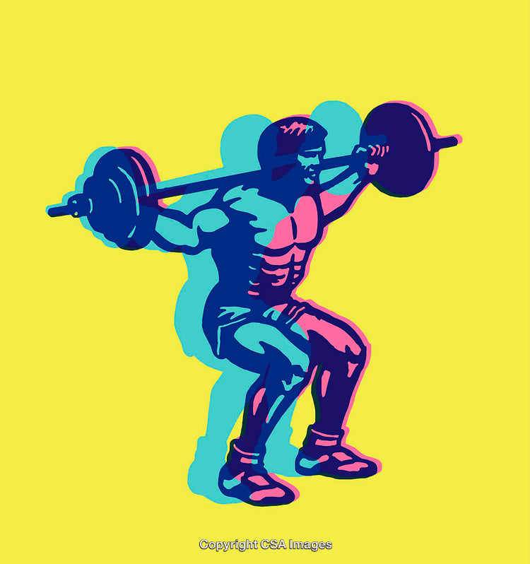 Colorful Line Art Illustration of a Weightlifter Performing a Squat
