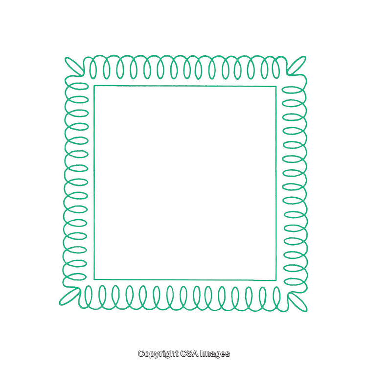 Intricate Green Line Frame with Looped Decorative Border on White Background
