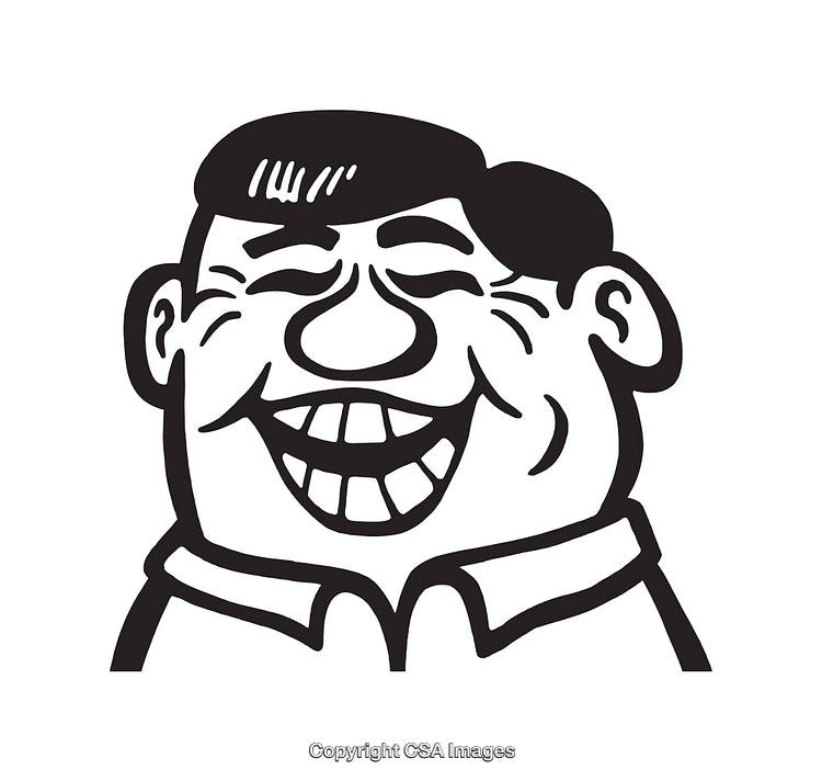 Humorous Black-and-White Line Art of Smiling Character Portrait