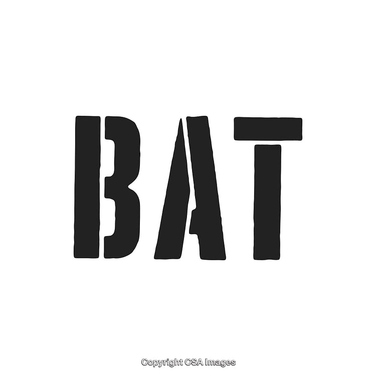Bold Black 'BAT' Text Graphic in Vintage Font on White Background