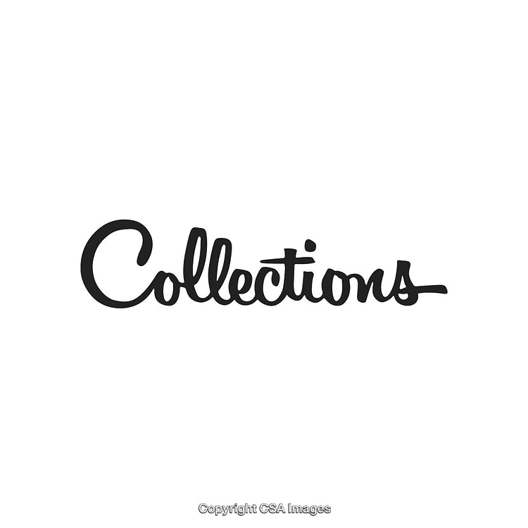 Stylized Scripts Showing the Word Collections in Black on White Background