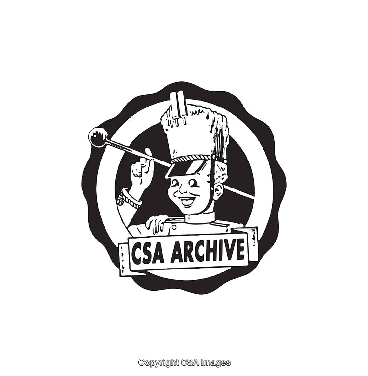 Retro Black-And-White Line Art of a Marching Band Leader