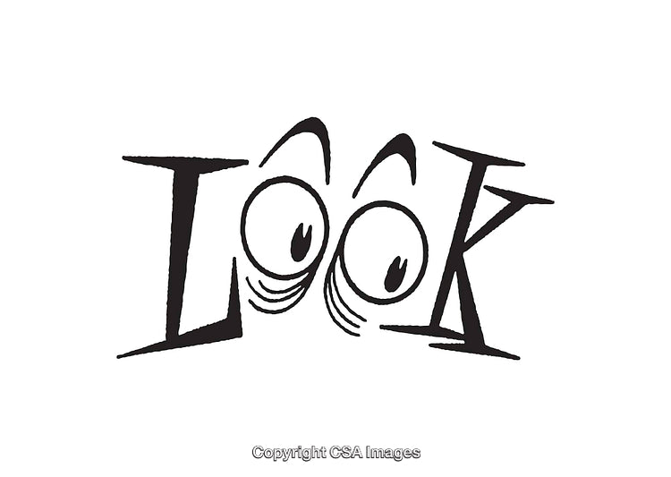 Creative Black and White Line Art Illustration with Typography and Eyes