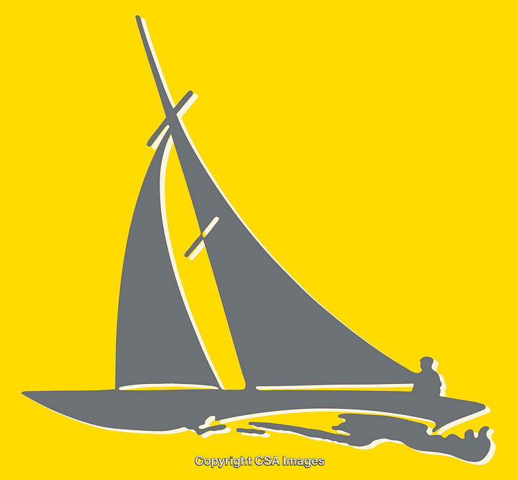 Minimalist Illustration of a Sailboat on a Vibrant Yellow Background