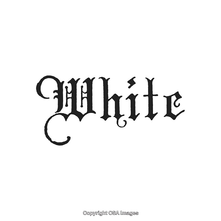 Vintage Blackletter Typography Displaying the Word 'White' in Black Ink