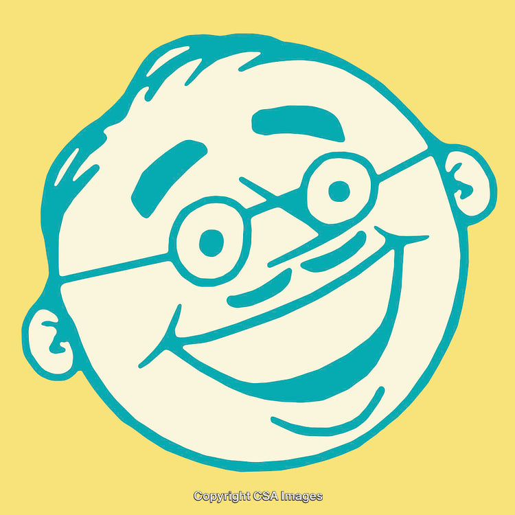 Cheerful Cartoon Face Illustration in Bold Colors on Light Background