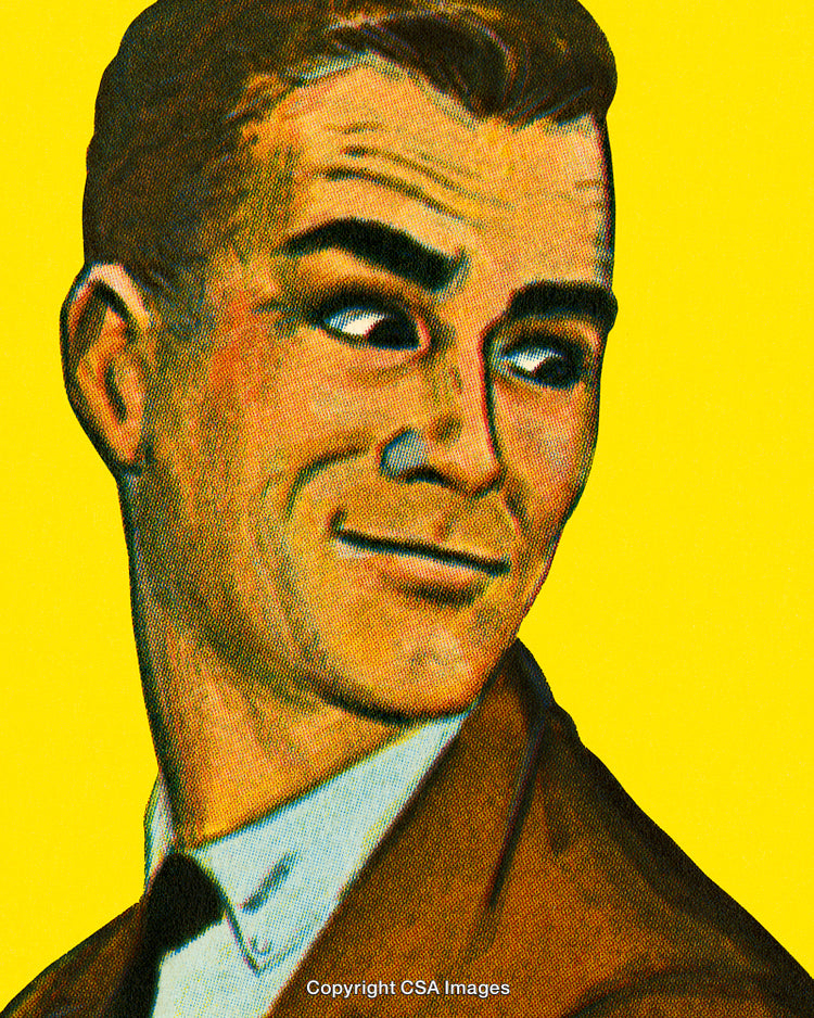 Smiling Man in Vintage Pop Art Style with Bright Yellow Background