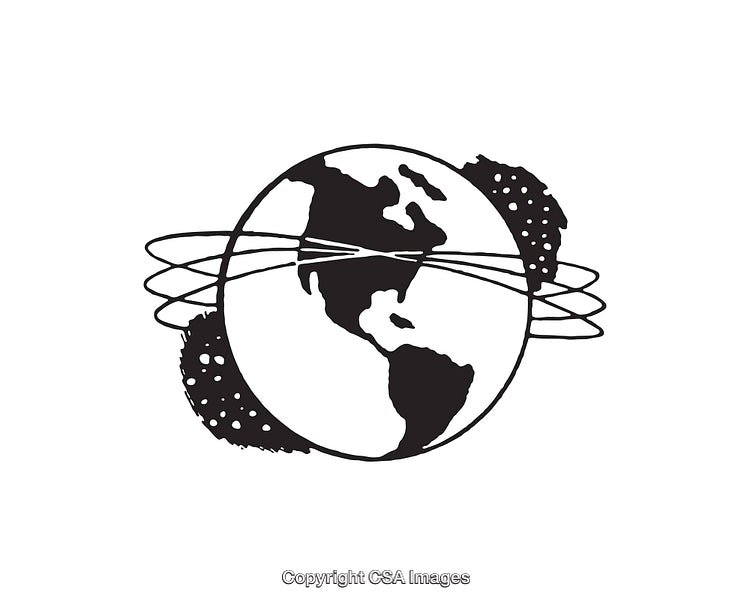 Black and White Line Art Illustration of Earth with Stylized Design