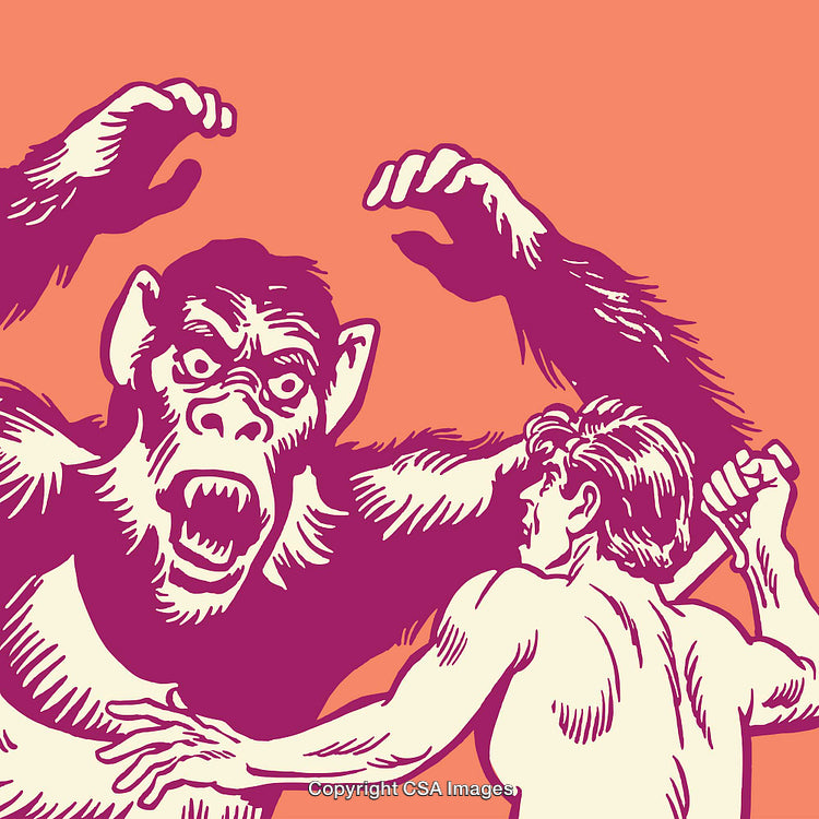 Dramatic Illustration of a Primitive Combat Scene in Vibrant Colors