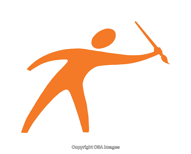 Orange Minimalist Figure Holding Paintbrush on White Background