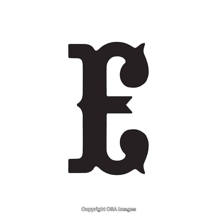 Decorative Black Letter E with Stylish Curved Elements on White Background