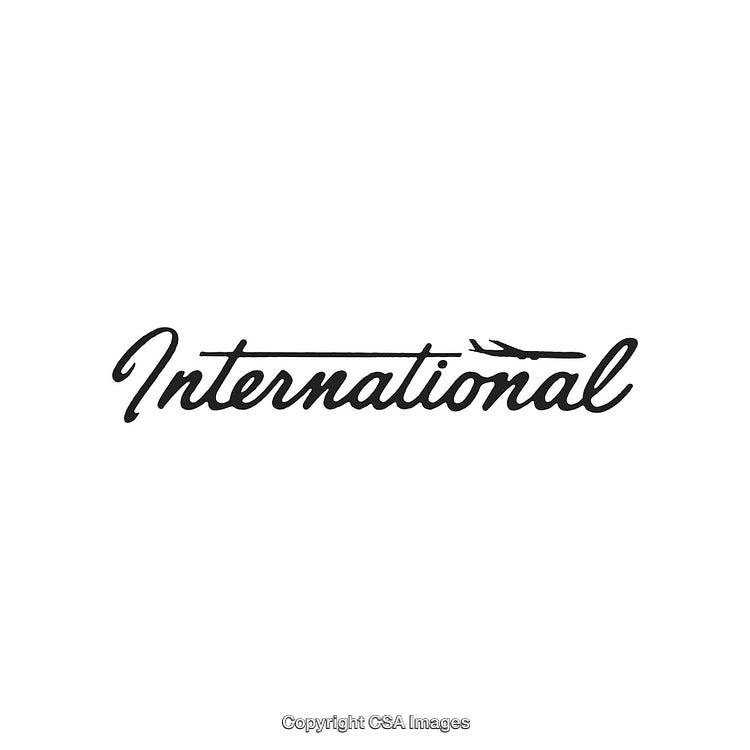 Stylized Black Font Depicting International Travel with Aircraft Motif