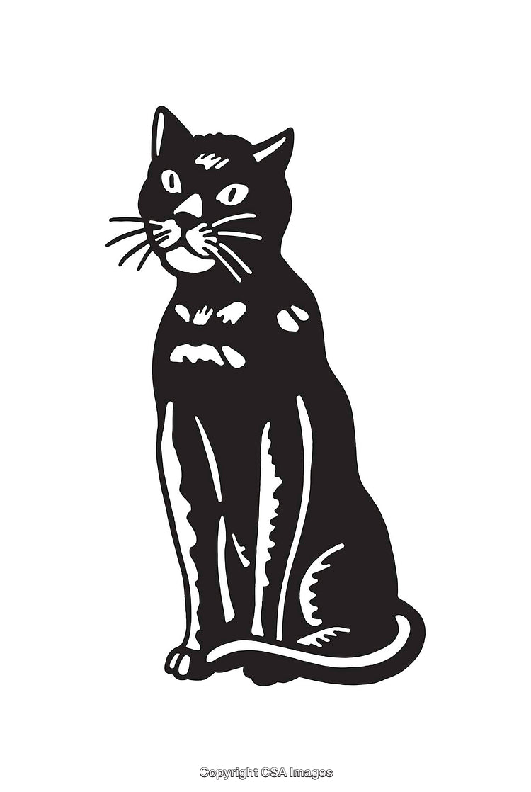 Black and White Illustration of a Sitting Cat in Minimalist Style
