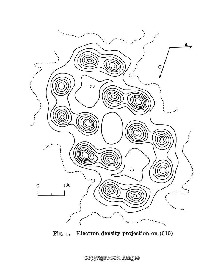 Black and White Contour Diagram of Electron Projection in Crystal Lattice