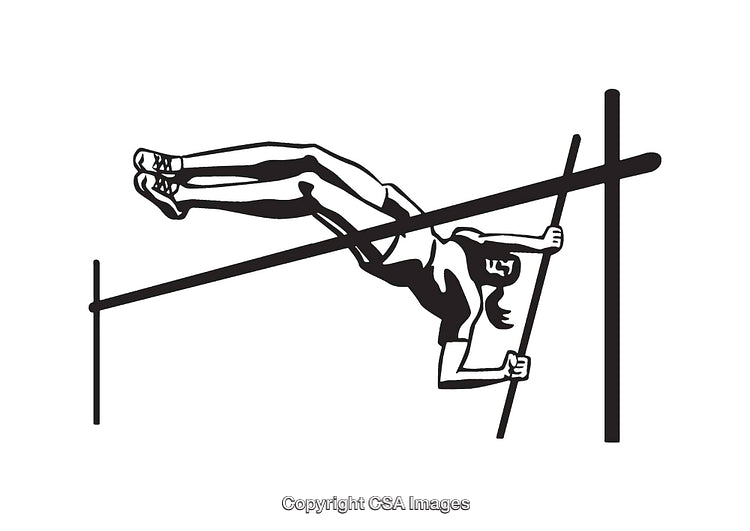 Black and White Illustration of Athlete Performing a Pole Vault