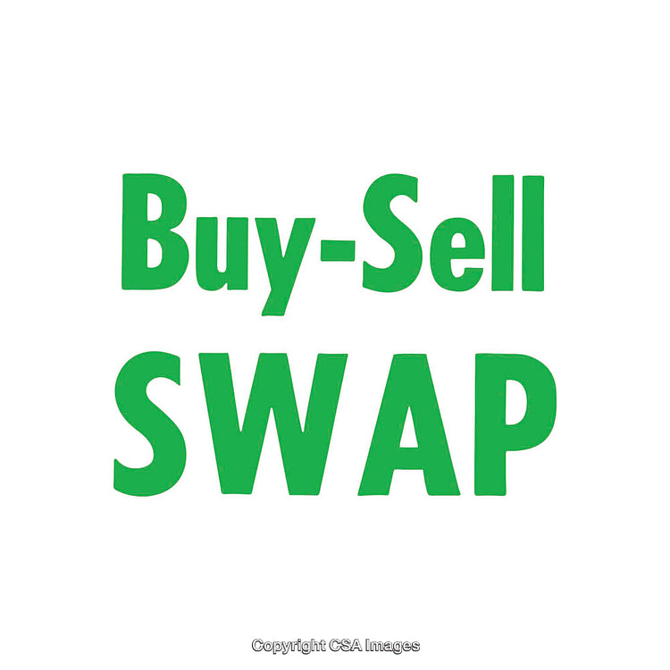 Bright Green Text Promoting Buy-Sell-Swap Activities on White Background