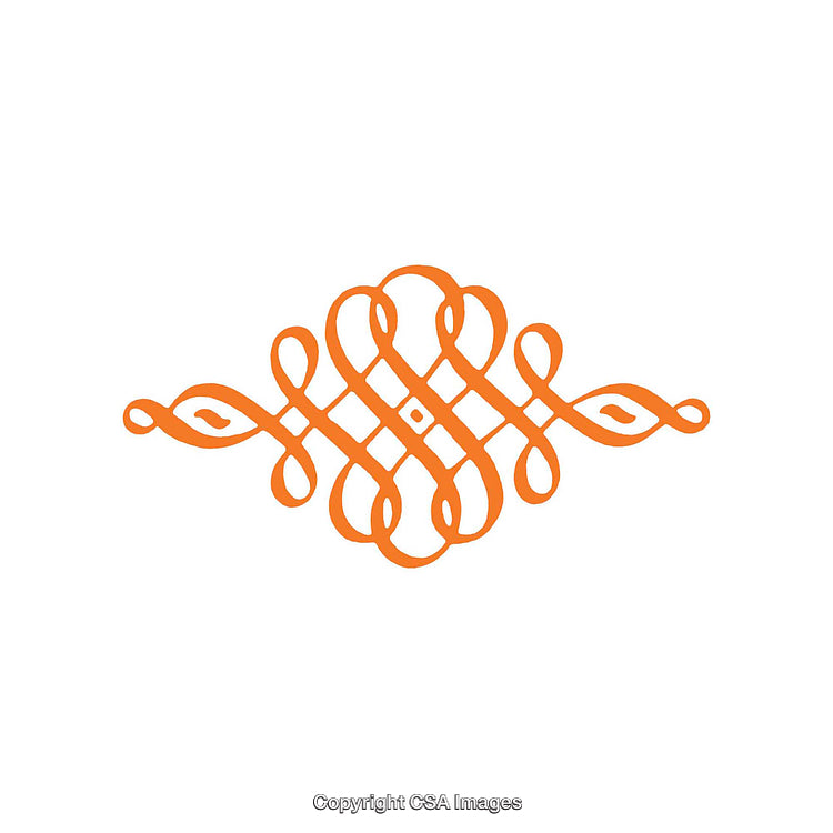 Ornate Abstract Orange Decorative Flourish Design Element on White Background